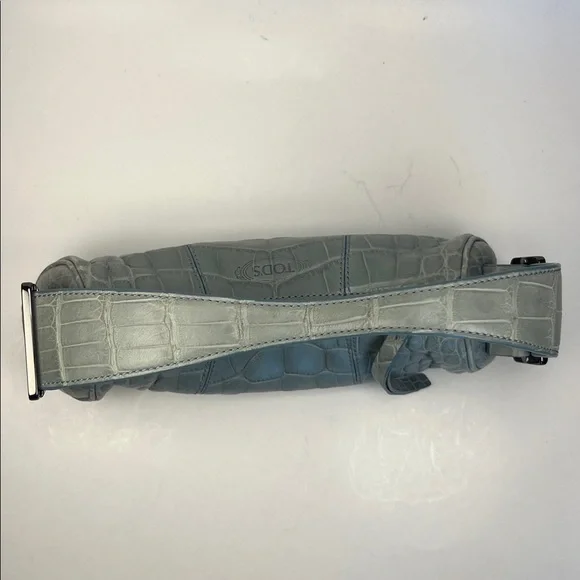 Auth. Tods Vintage Bamboo Barrel Mini Bag ~ in Blue Alligator 🐊 Skin Leather